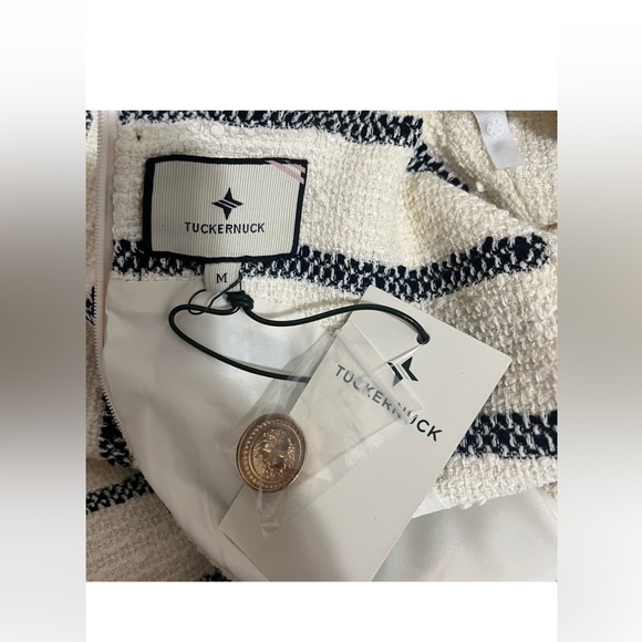 Tuckernuck Jackie Tweed Shift Dress M NWT Navy Stripe Bouclé Classic Sleeveless - Picture 5 of 15